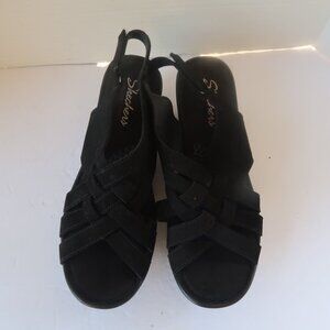 Skechers Women's Parallel-Love-Song Black Wedge Comfort Sandal Size 9